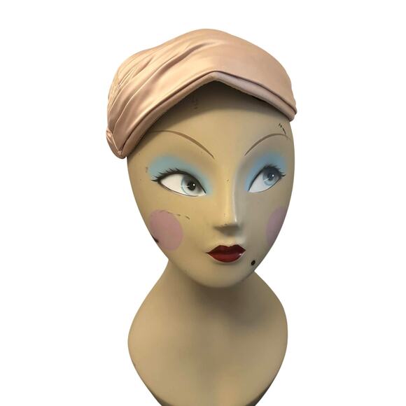 Vintage 1950s Gene Doris New York Blush Satin Turban Cocktail Hat Fascinator main image 5